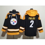 Men's Pittsburgh Steelers #2 Justin Fields Black Ageless Must-Have Lace-Up Pullover Hoodie