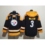 Men's Pittsburgh Steelers #3 Russell Wilson Black Ageless Must-Have Lace-Up Pullover Hoodie