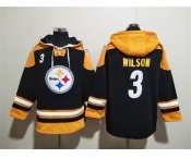 Men's Pittsburgh Steelers #3 Russell Wilson Black Ageless Must-Have Lace-Up Pullover Hoodie