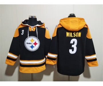 Men's Pittsburgh Steelers #3 Russell Wilson Black Ageless Must-Have Lace-Up Pullover Hoodie