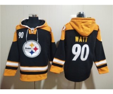 Men's Pittsburgh Steelers #90 T.J. Watt Black Ageless Must-Have Lace-Up Pullover Hoodie