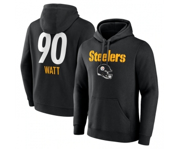 Men's Pittsburgh Steelers #90 T.J. Watt Black Team Wordmark Player Name & Number Pullover Hoodie