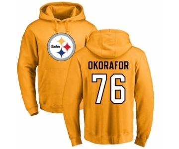 Nike Pittsburgh Steelers #76 Chukwuma Okorafor Gold Name & Number Logo Pullover Hoodie