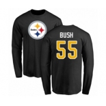 Pittsburgh Steelers #55 Devin Bush Black Name & Number Logo Long Sleeve T-Shirt