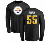 Pittsburgh Steelers #55 Devin Bush Black Name & Number Logo Long Sleeve T-Shirt