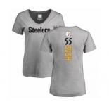 Women's Pittsburgh Steelers #55 Devin Bush Ash Backer V-Neck T-Shirt