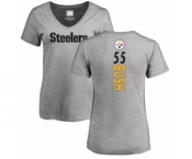 Women's Pittsburgh Steelers #55 Devin Bush Ash Backer V-Neck T-Shirt