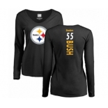 Women's Pittsburgh Steelers #55 Devin Bush Black Backer Slim Fit Long Sleeve T-Shirt