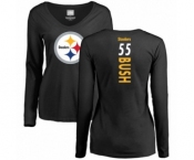 Women's Pittsburgh Steelers #55 Devin Bush Black Backer Slim Fit Long Sleeve T-Shirt