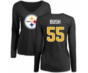 Women's Pittsburgh Steelers #55 Devin Bush Black Name & Number Logo Slim Fit Long Sleeve T-Shirt