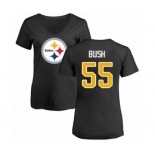 Women's Pittsburgh Steelers #55 Devin Bush Black Name & Number Logo Slim Fit T-Shirt