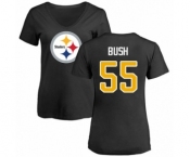 Women's Pittsburgh Steelers #55 Devin Bush Black Name & Number Logo Slim Fit T-Shirt