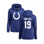 Football Women's Indianapolis Colts #19 Johnny Unitas Royal Blue Name & Number Logo Pullover Hoodie