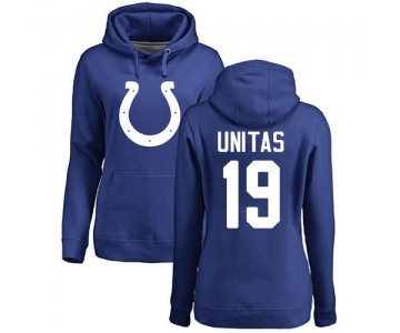 Football Women's Indianapolis Colts #19 Johnny Unitas Royal Blue Name & Number Logo Pullover Hoodie