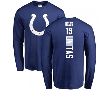 Football Indianapolis Colts #19 Johnny Unitas Royal Blue Backer Long Sleeve T-Shirt