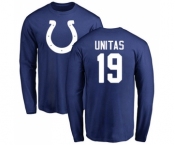 Football Indianapolis Colts #19 Johnny Unitas Royal Blue Name & Number Logo Long Sleeve T-Shirt