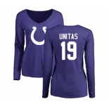 Football Women's Indianapolis Colts #19 Johnny Unitas Royal Blue Name & Number Logo Long Sleeve T-Shirt