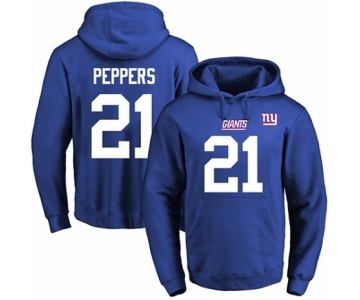 Football Men's New York Giants #21 Jabrill Peppers Royal Blue Name & Number Pullover Hoodie