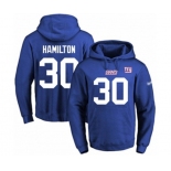 Football Men's New York Giants #30 Antonio Hamilton Royal Blue Name & Number Pullover Hoodie