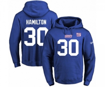 Football Men's New York Giants #30 Antonio Hamilton Royal Blue Name & Number Pullover Hoodie