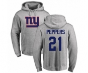 Football New York Giants #21 Jabrill Peppers Ash Name & Number Logo Pullover Hoodie