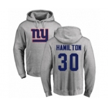 Football New York Giants #30 Antonio Hamilton Ash Name & Number Logo Pullover Hoodie