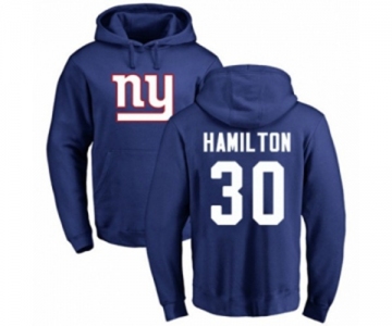 Football New York Giants #30 Antonio Hamilton Royal Blue Name & Number Logo Pullover Hoodie