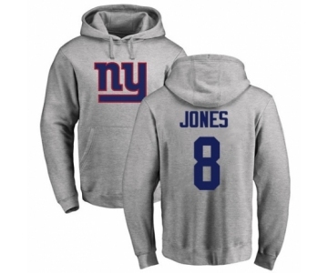 Football New York Giants #8 Daniel Jones Ash Name & Number Logo Pullover Hoodie