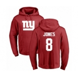 Football New York Giants #8 Daniel Jones Red Name & Number Logo Pullover Hoodie