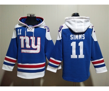 Men's New York Giants #11 Phil Simms Blue Lace-Up Pullover Hoodie