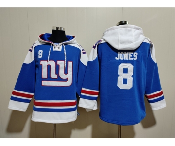 Men's New York Giants #8 Daniel Jones Blue Ageless Must-Have Lace-Up Pullover Hoodie