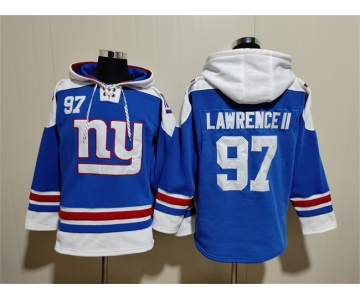 Men's New York Giants #97 Dexter Lawrence II Blue Ageless Must-Have Lace-Up Pullover Hoodie