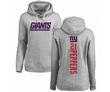 Football Women's New York Giants #21 Jabrill Peppers Ash Backer Pullover Hoodie