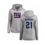 Football Women's New York Giants #21 Jabrill Peppers Ash Name & Number Logo Pullover Hoodie