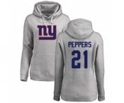 Football Women's New York Giants #21 Jabrill Peppers Ash Name & Number Logo Pullover Hoodie