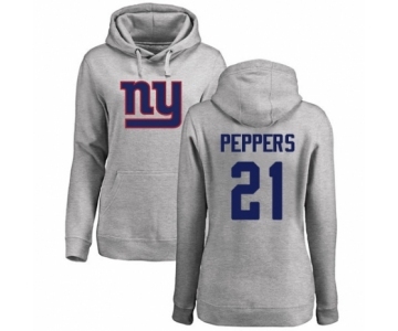 Football Women's New York Giants #21 Jabrill Peppers Ash Name & Number Logo Pullover Hoodie