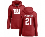 Football Women's New York Giants #21 Jabrill Peppers Red Name & Number Logo Pullover Hoodie