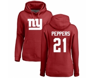 Football Women's New York Giants #21 Jabrill Peppers Red Name & Number Logo Pullover Hoodie