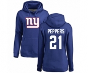 Football Women's New York Giants #21 Jabrill Peppers Royal Blue Name & Number Logo Pullover Hoodie