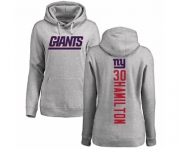 Football Women's New York Giants #30 Antonio Hamilton Ash Backer Pullover Hoodie