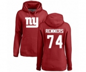 Football Women's New York Giants #74 Mike Remmers Red Name & Number Logo Pullover Hoodie