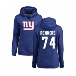 Football Women's New York Giants #74 Mike Remmers Royal Blue Name & Number Logo Pullover Hoodie