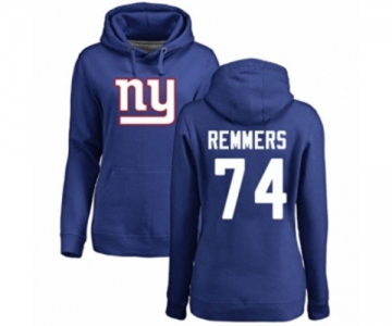 Football Women's New York Giants #74 Mike Remmers Royal Blue Name & Number Logo Pullover Hoodie