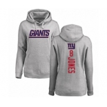 Football Women's New York Giants #8 Daniel Jones Ash Backer Pullover Hoodie