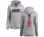 Football Women's New York Giants #8 Daniel Jones Ash Backer Pullover Hoodie