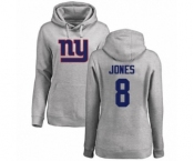 Football Women's New York Giants #8 Daniel Jones Ash Name & Number Logo Pullover Hoodie