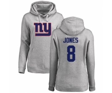 Football Women's New York Giants #8 Daniel Jones Ash Name & Number Logo Pullover Hoodie