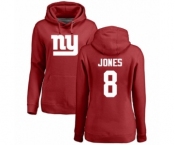 Football Women's New York Giants #8 Daniel Jones Red Name & Number Logo Pullover Hoodie