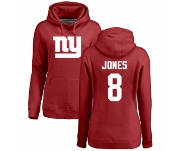 Football Women's New York Giants #8 Daniel Jones Red Name & Number Logo Pullover Hoodie