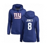 Football Women's New York Giants #8 Daniel Jones Royal Blue Name & Number Logo Pullover Hoodie